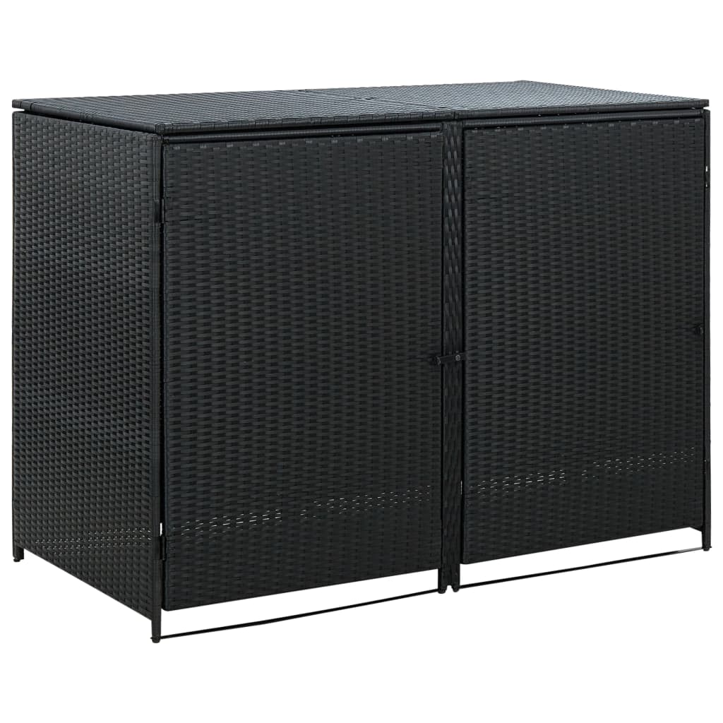 NNEVL Double Wheelie Bin Shed Poly Rattan Black 148x80x111 cm-0