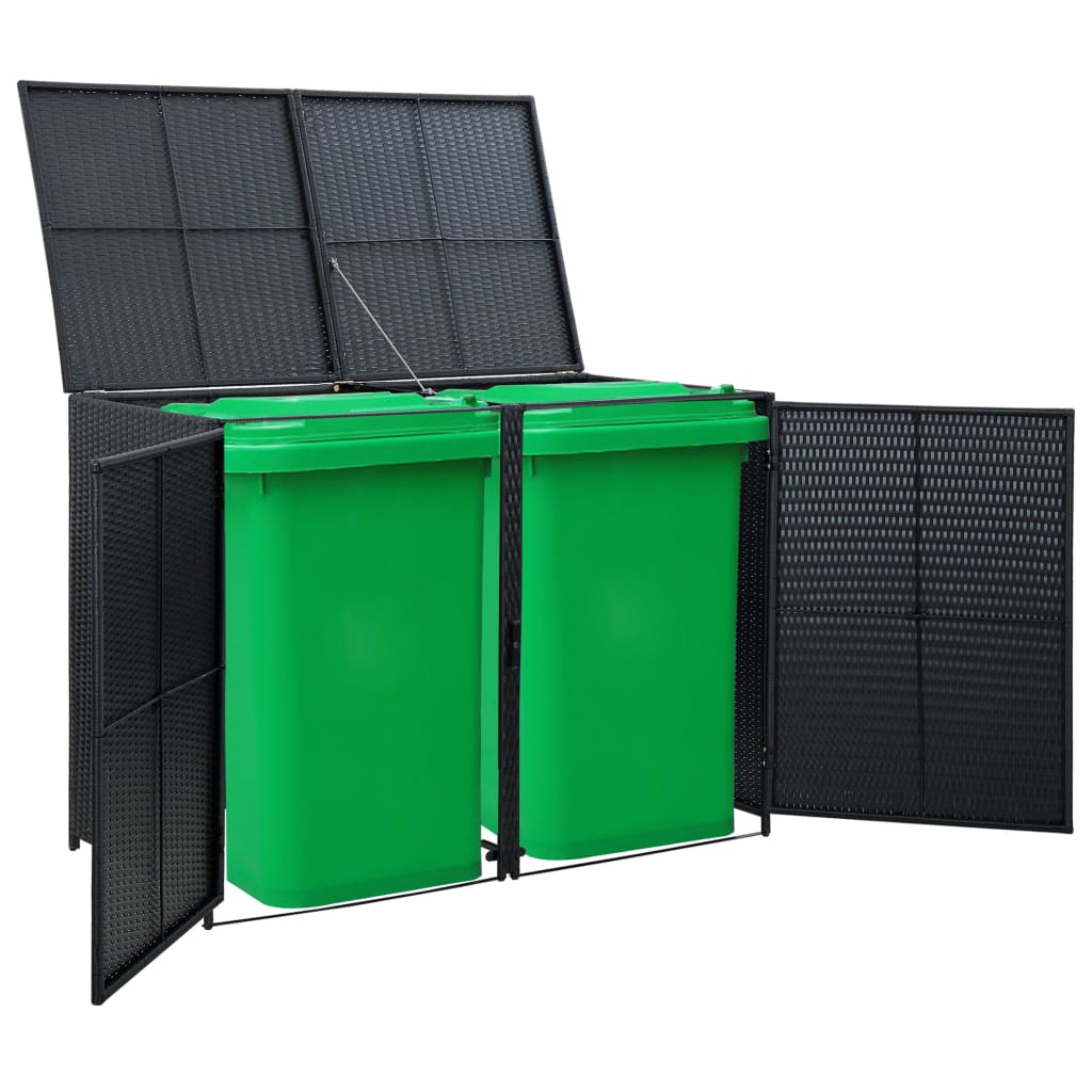 NNEVL Double Wheelie Bin Shed Poly Rattan Black 148x80x111 cm-1