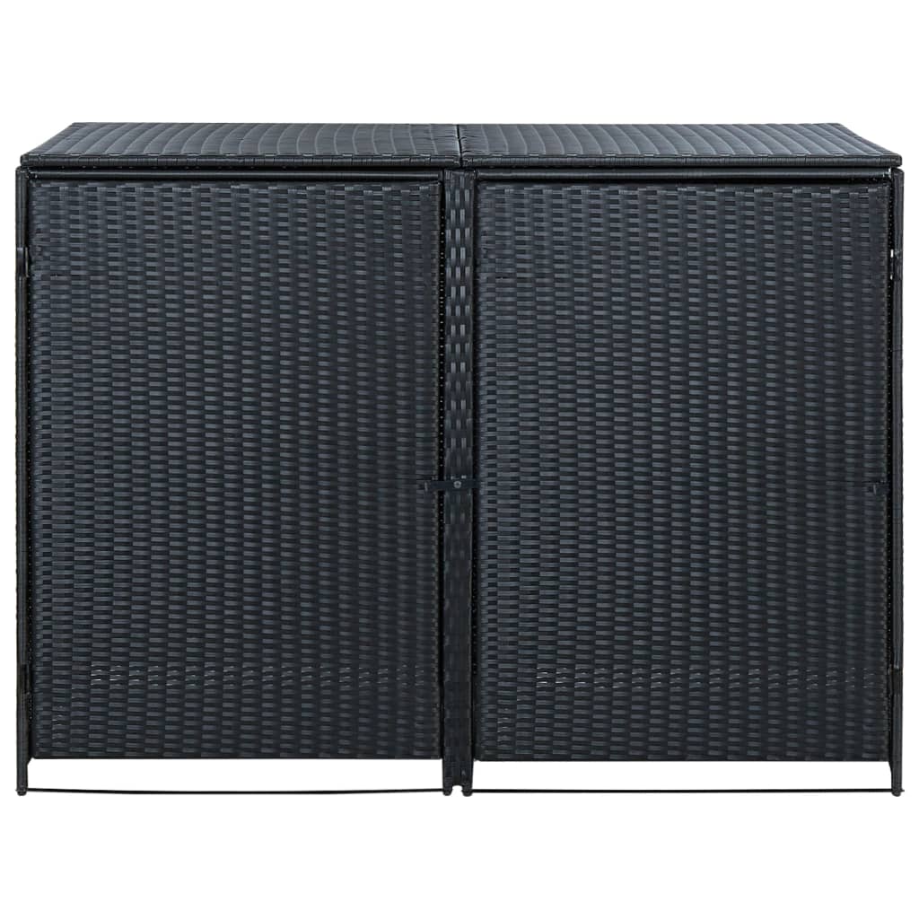 NNEVL Double Wheelie Bin Shed Poly Rattan Black 148x80x111 cm-2