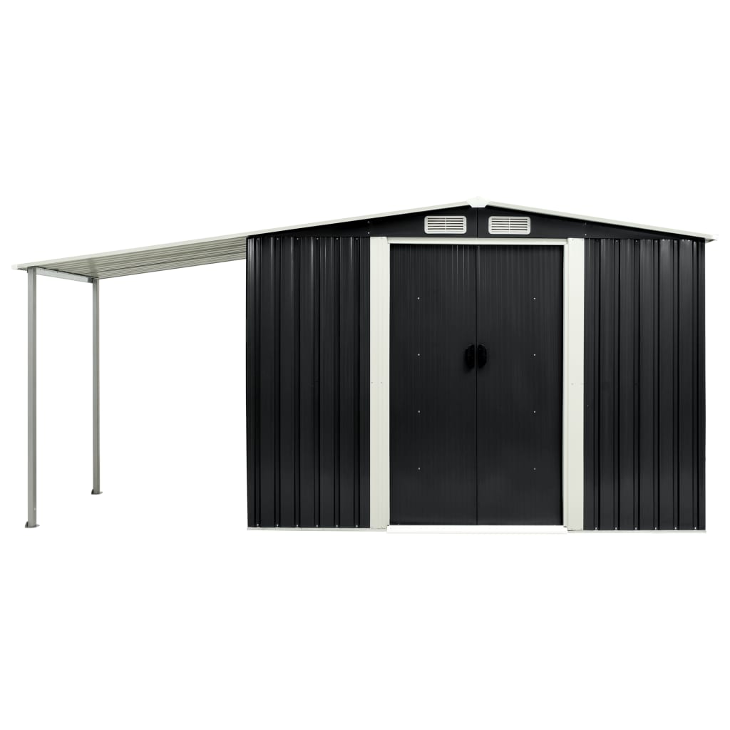 NNEVL Garden Shed with Sliding Doors Anthracite 386x131x178 cm Steel-3