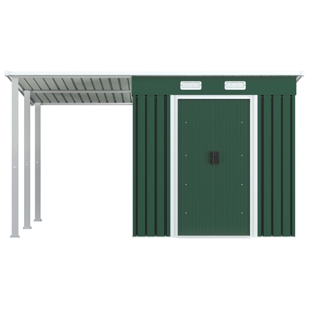 NNEVL Garden Shed with Extended Roof Green 346x193x181 cm Steel-1