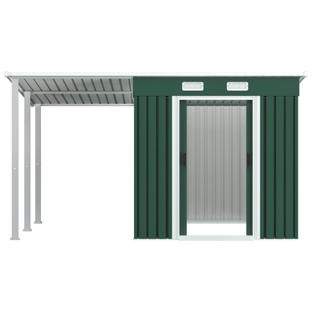 NNEVL Garden Shed with Extended Roof Green 346x193x181 cm Steel-4