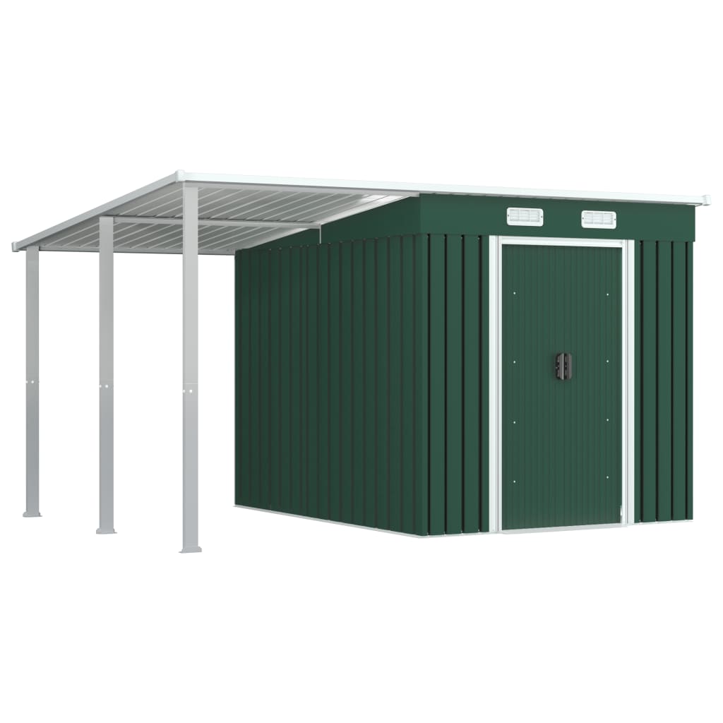 NNEVL Garden Shed with Extended Roof Green 346x236x181 cm Steel-0