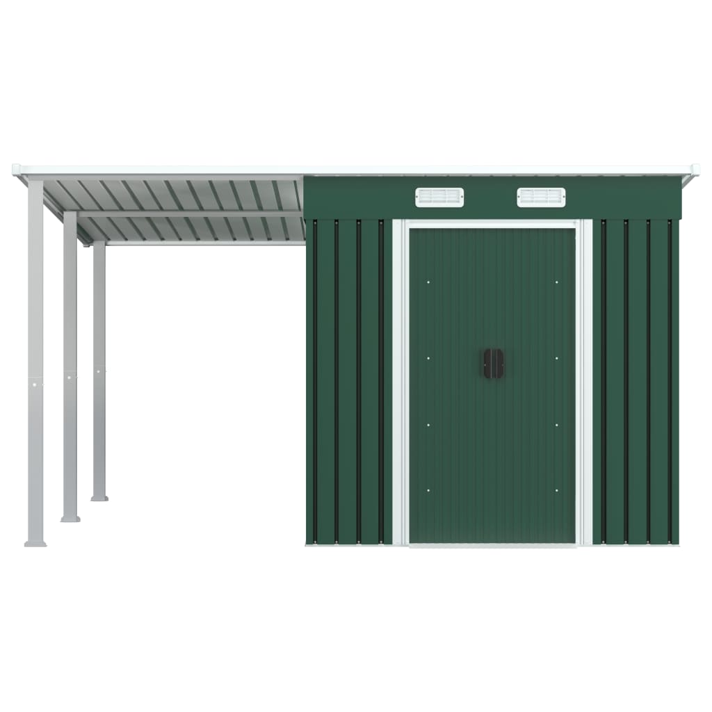 NNEVL Garden Shed with Extended Roof Green 346x236x181 cm Steel-1