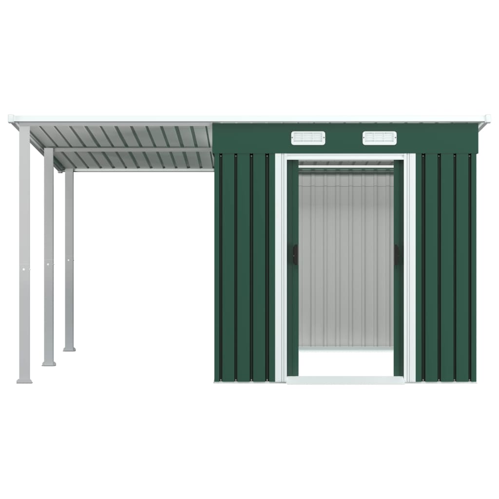 NNEVL Garden Shed with Extended Roof Green 346x236x181 cm Steel-4