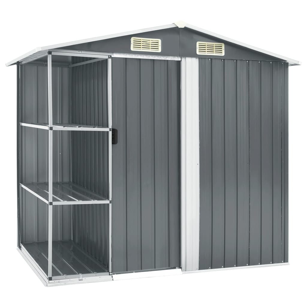 NNEVL Garden Shed with Rack Grey 205x130x183 cm Iron-0