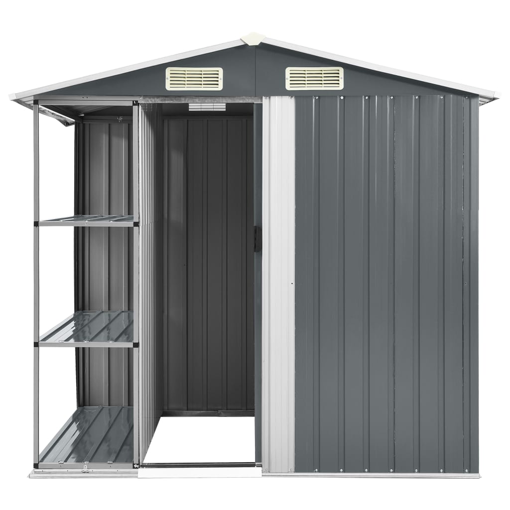 NNEVL Garden Shed with Rack Grey 205x130x183 cm Iron-2