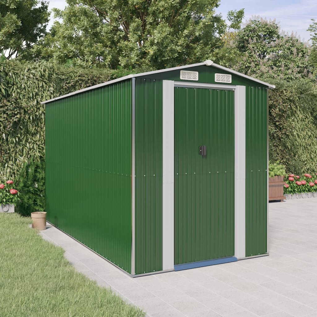 NNEVL Garden Shed Green 192x357x223 cm Galvanised Steel-0