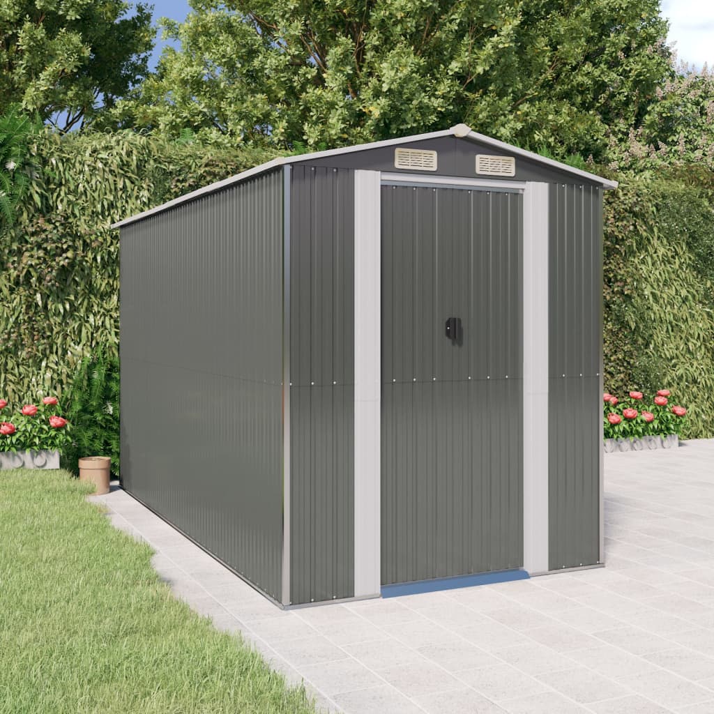 NNEVL Garden Shed Light Grey 192x357x223 cm Galvanised Steel-0