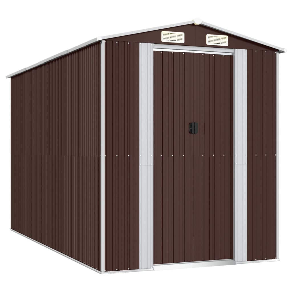 NNEVL Garden Shed Dark Brown 192x357x223 cm Galvanised Steel-1
