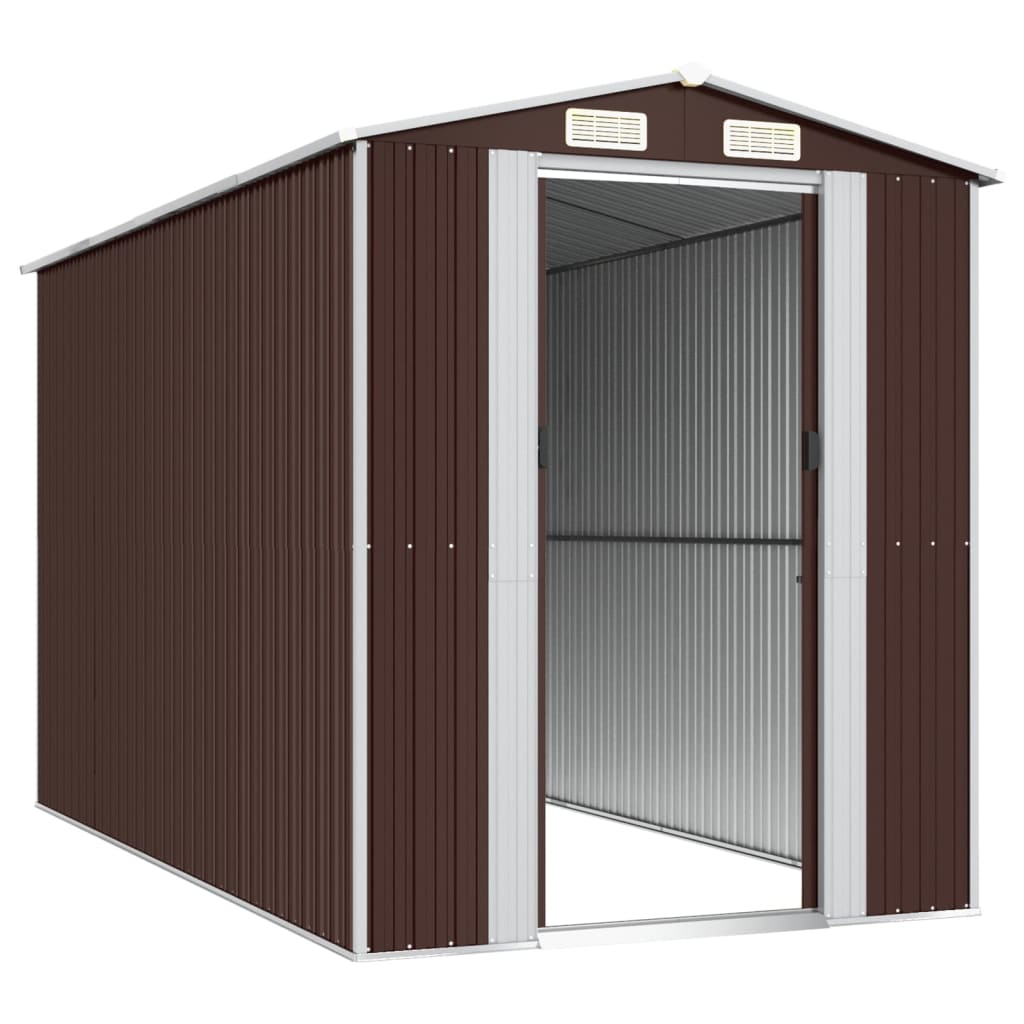 NNEVL Garden Shed Dark Brown 192x357x223 cm Galvanised Steel-3