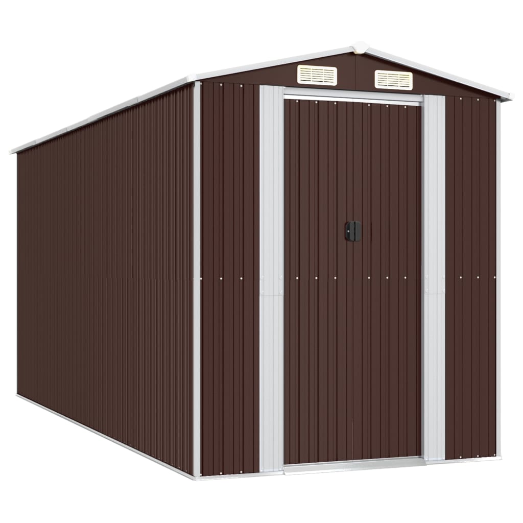 NNEVL Garden Shed Dark Brown 192x440x223 cm Galvanised Steel-1