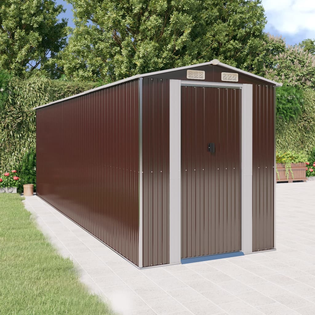 NNEVL Garden Shed Dark Brown 192x606x223 cm Galvanised Steel-0
