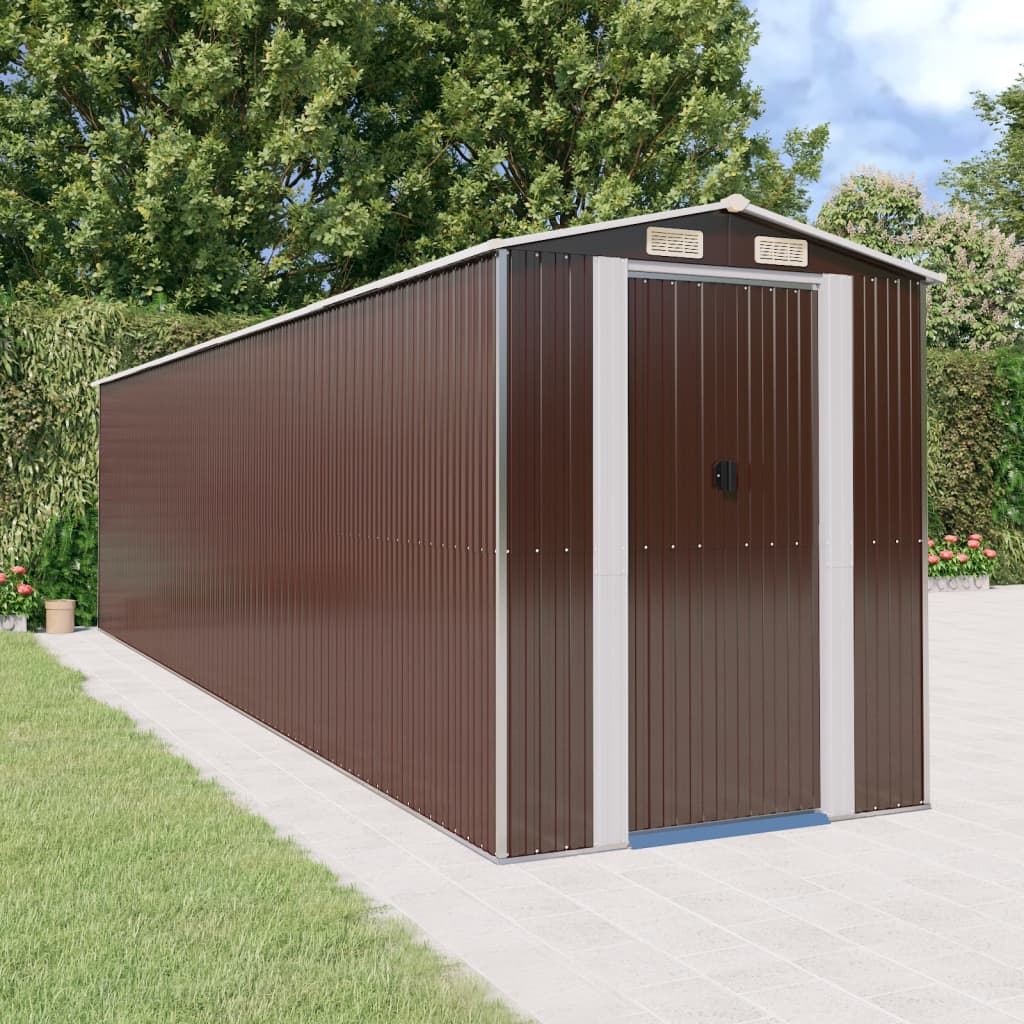 NNEVL Garden Shed Dark Brown 192x772x223 cm Galvanised Steel-0
