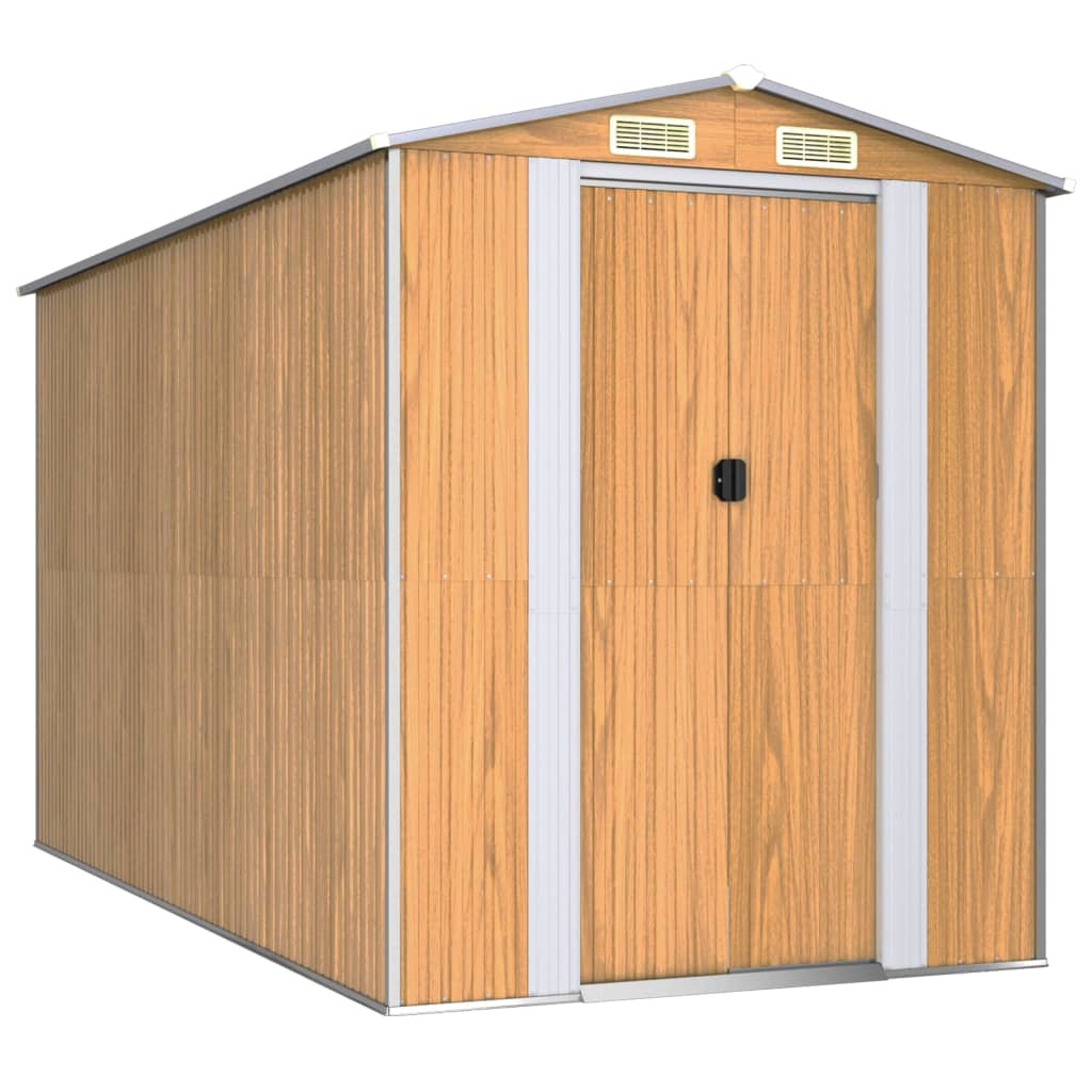 NNEVL Garden Shed Light Brown 192x357x223 cm Galvanised Steel-1