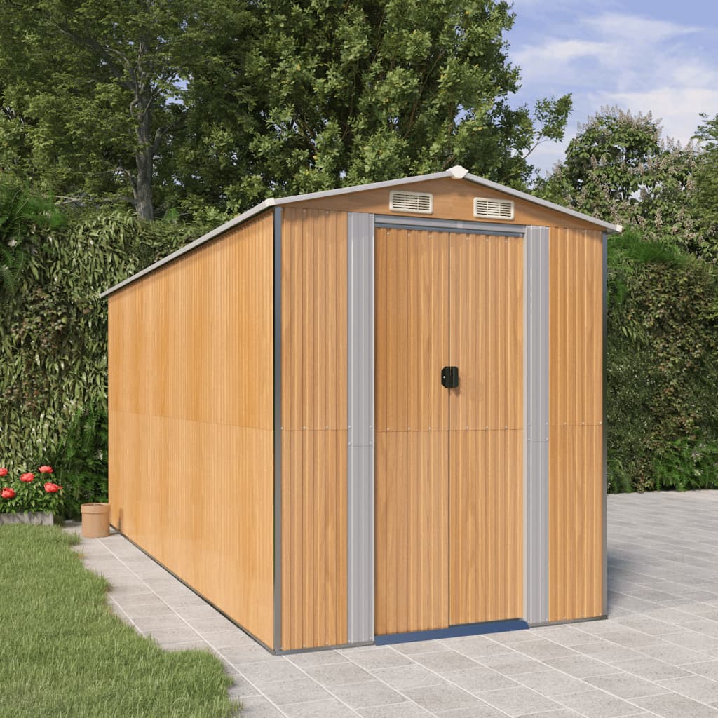 NNEVL Garden Shed Light Brown 192x440x223 cm Galvanised Steel-0