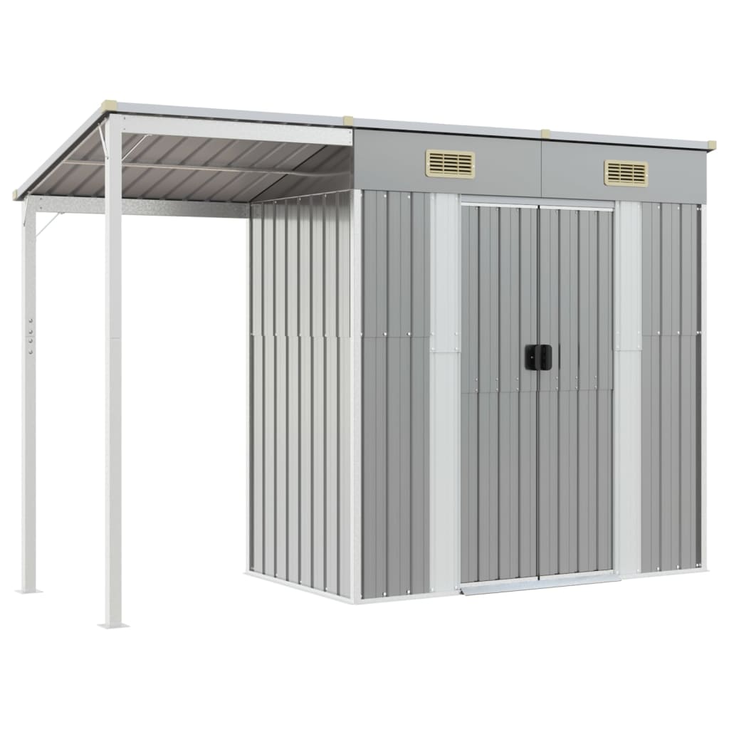 NNEVL Garden Shed with Extended Roof Light Grey 277x110.5x181 cm Steel-1