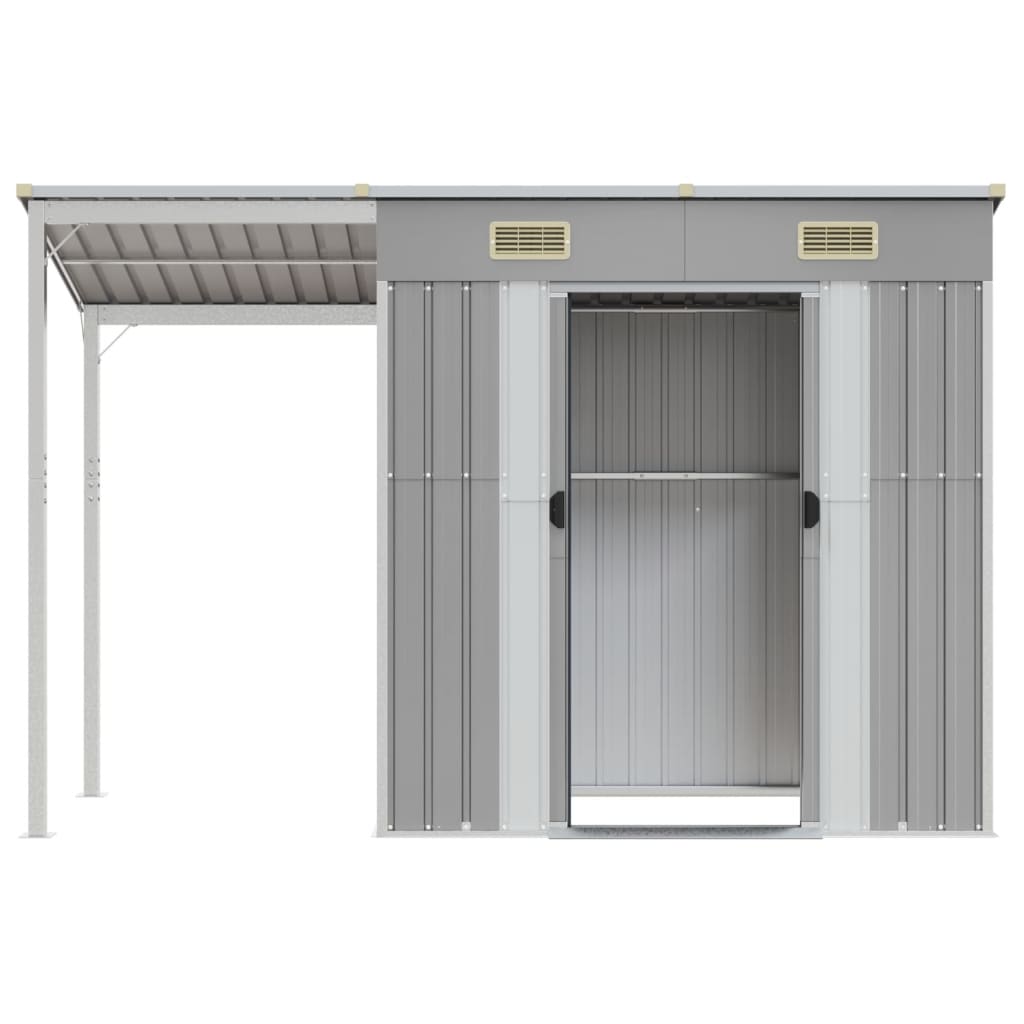 NNEVL Garden Shed with Extended Roof Light Grey 277x110.5x181 cm Steel-3