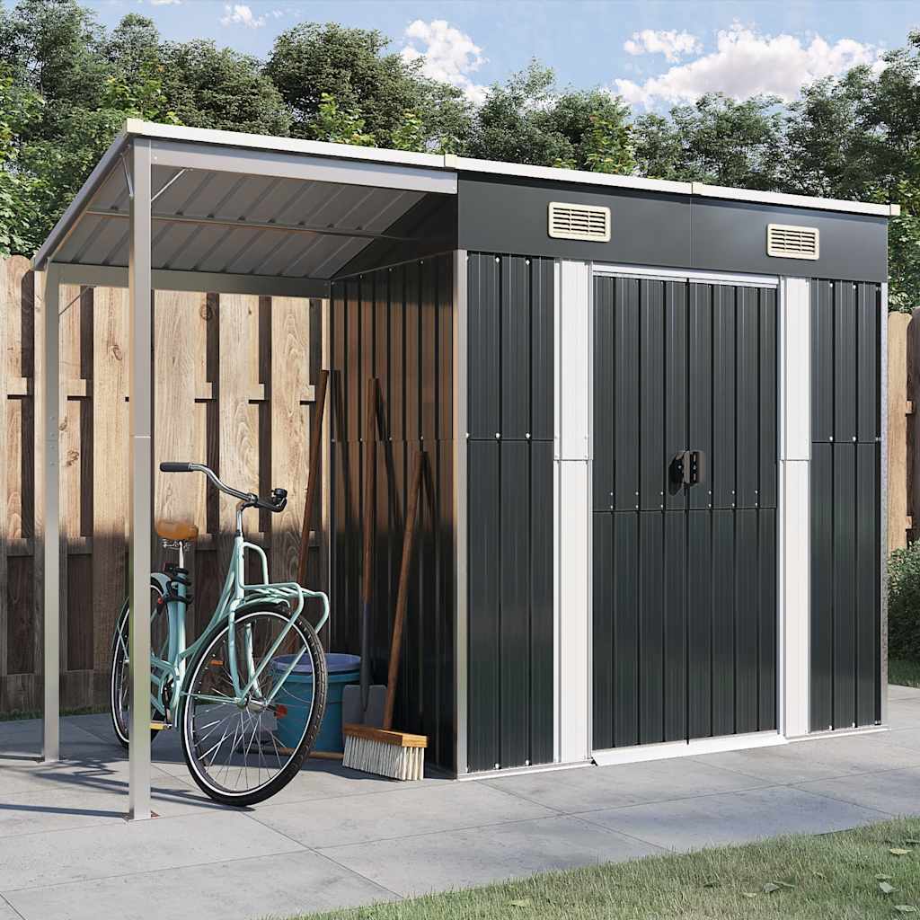 NNEVL Garden Shed with Extended Roof Anthracite 277x110.5x181 cm Steel-0