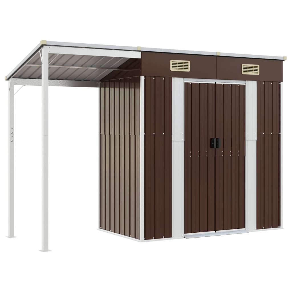 NNEVL Garden Shed with Extended Roof Brown 277x110.5x181 cm Steel-1