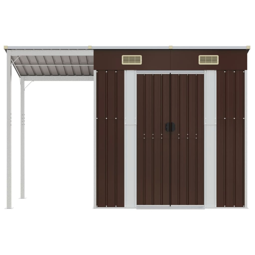 NNEVL Garden Shed with Extended Roof Brown 277x110.5x181 cm Steel-2