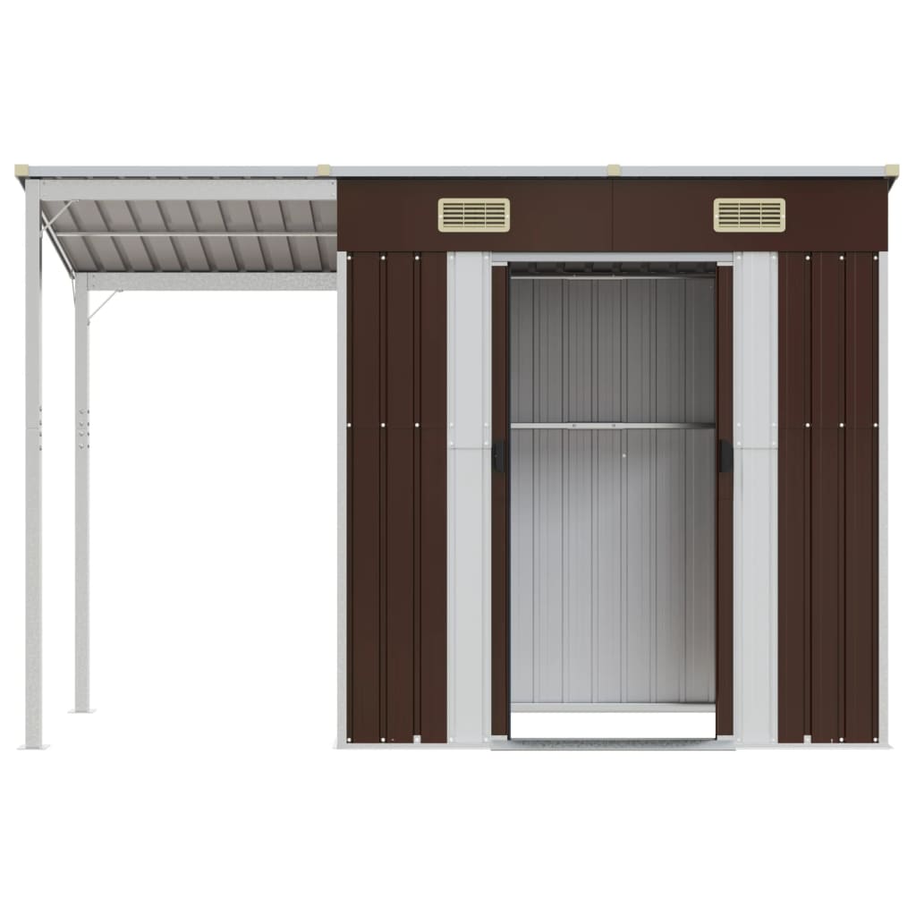 NNEVL Garden Shed with Extended Roof Brown 277x110.5x181 cm Steel-3