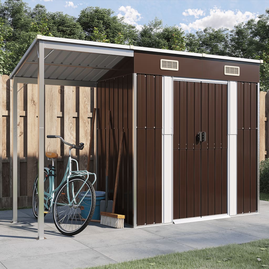 NNEVL Garden Shed with Extended Roof Brown 277x110.5x181 cm Steel-0
