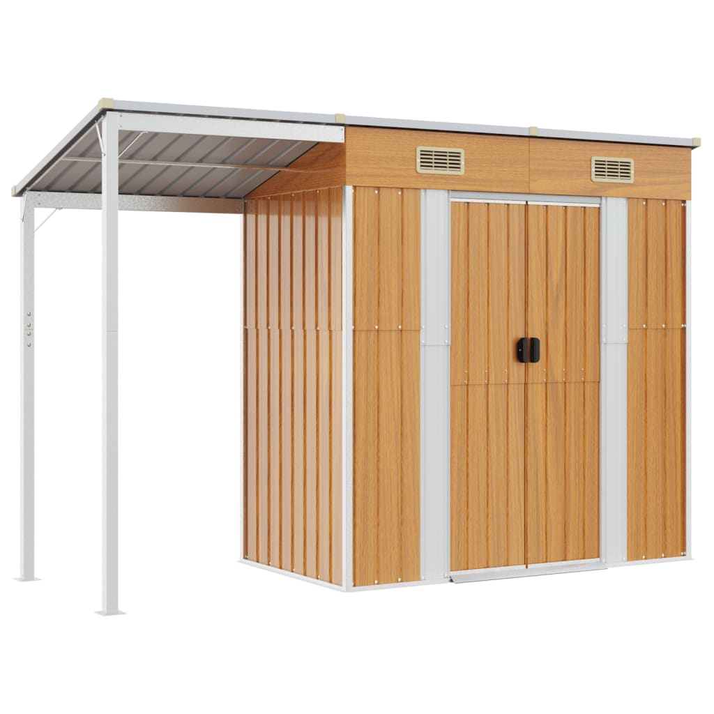 NNEVL Garden Shed with Extended Roof Light Brown 277x110.5x181 cm Steel-1