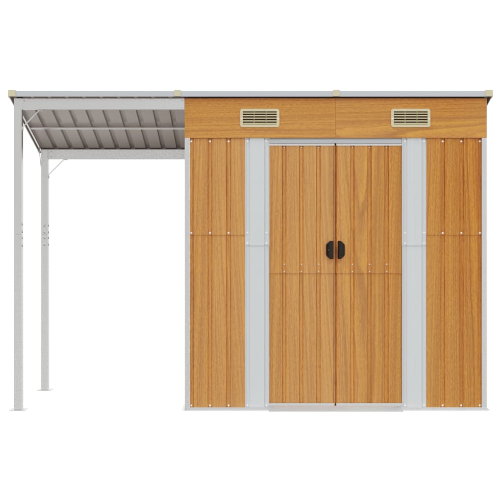 NNEVL Garden Shed with Extended Roof Light Brown 277x110.5x181 cm Steel-2