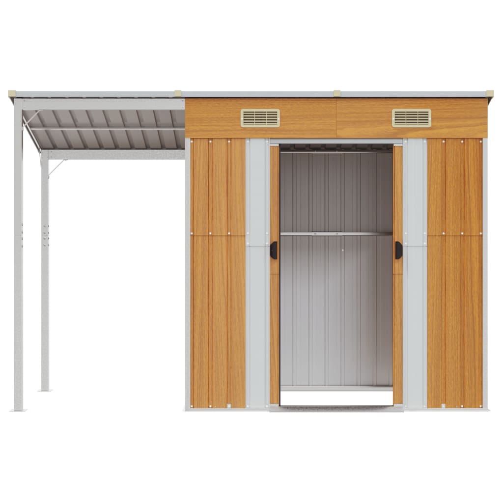 NNEVL Garden Shed with Extended Roof Light Brown 277x110.5x181 cm Steel-3