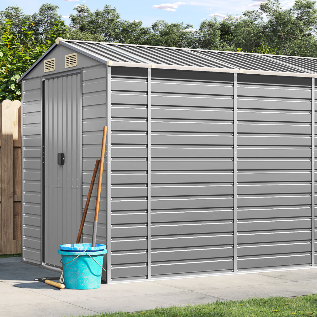 NNEVL Garden Shed Light Grey 191x470x198 cm Galvanised Steel-0