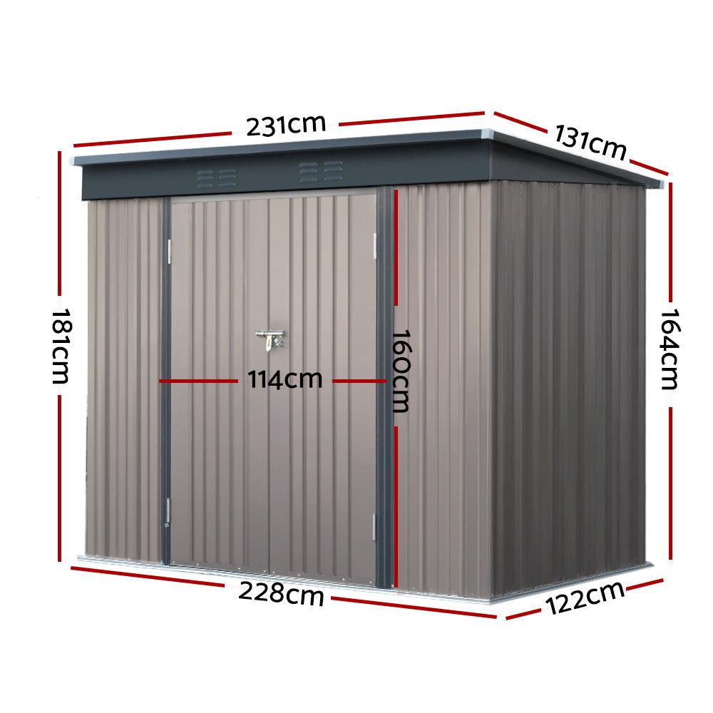 NNEDSZ Garden Shed 2.31x1.31M Sheds Outdoor Storage Tool Metal Workshop Shelter Double Door-1