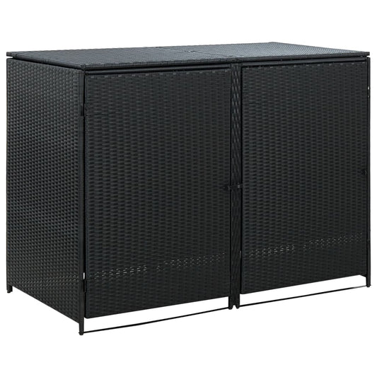 NNEVL Double Wheelie Bin Shed Poly Rattan Black 148x80x111 cm-0