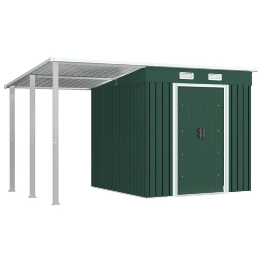 NNEVL Garden Shed with Extended Roof Green 346x193x181 cm Steel-0
