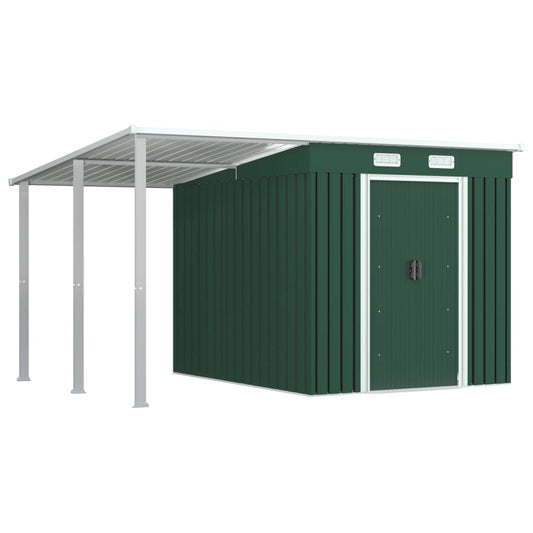 NNEVL Garden Shed with Extended Roof Green 346x236x181 cm Steel-0