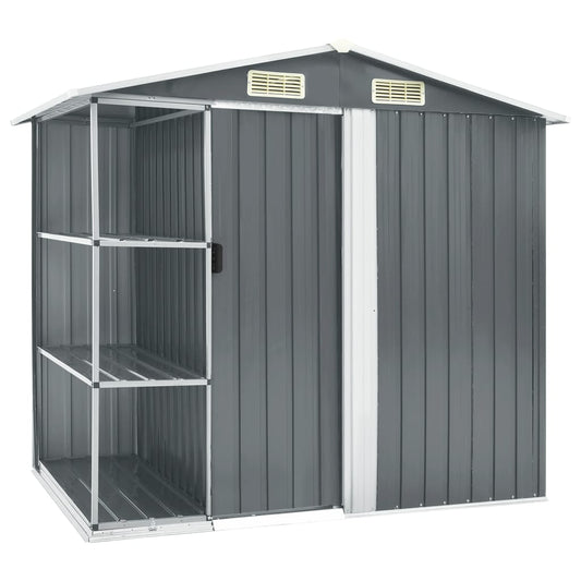 NNEVL Garden Shed with Rack Grey 205x130x183 cm Iron-0