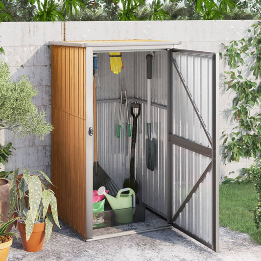 NNEVL Garden Tool Shed Brown 88x89x161 cm Galvanised Steel-0