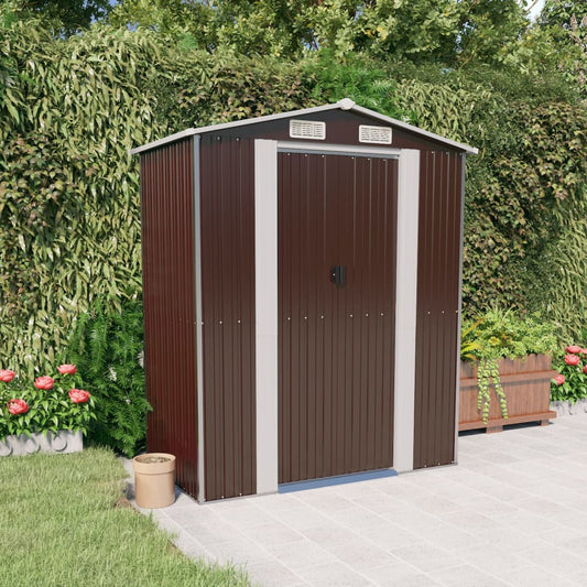 NNEVL Garden Shed Dark Brown 192x108x223 cm Galvanised Steel-0
