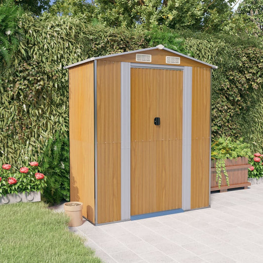 NNEVL Garden Shed Light Brown 192x108x223 cm Galvanised Steel-0