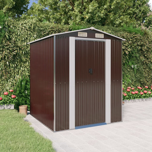 NNEVL Garden Shed Dark Brown 192x191x223 cm Galvanised Steel-0