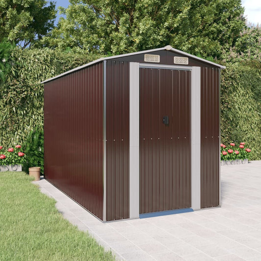 NNEVL Garden Shed Dark Brown 192x357x223 cm Galvanised Steel-0