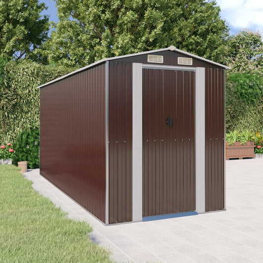 NNEVL Garden Shed Dark Brown 192x440x223 cm Galvanised Steel-0