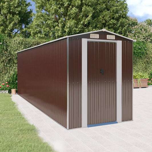 NNEVL Garden Shed Dark Brown 192x606x223 cm Galvanised Steel-0