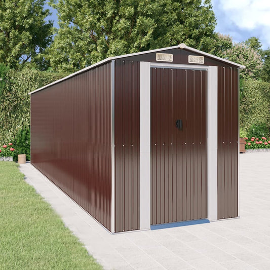NNEVL Garden Shed Dark Brown 192x689x223 cm Galvanised Steel-0