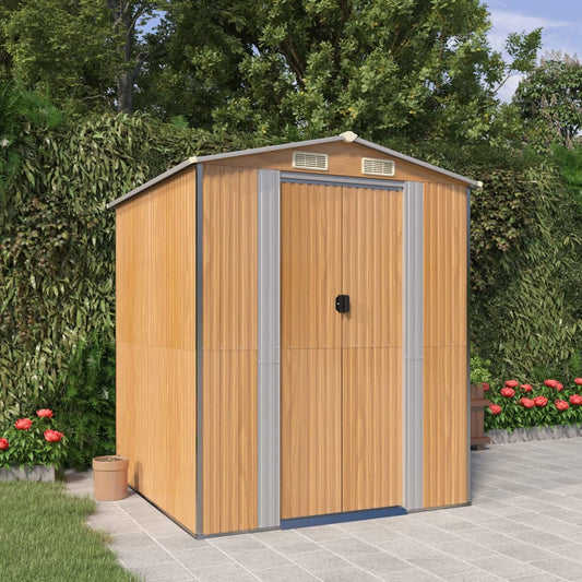NNEVL Garden Shed Light Brown 192x191x223 cm Galvanised Steel-0