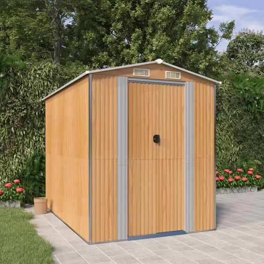 NNEVL Garden Shed Light Brown 192x274x223 cm Galvanised Steel-0