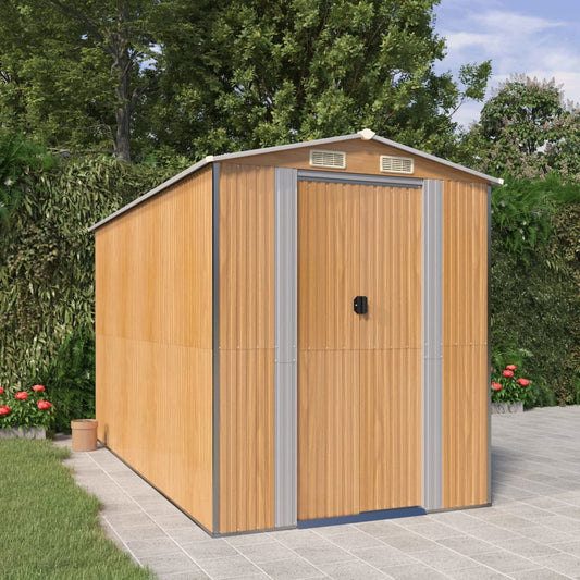 NNEVL Garden Shed Light Brown 192x357x223 cm Galvanised Steel-0