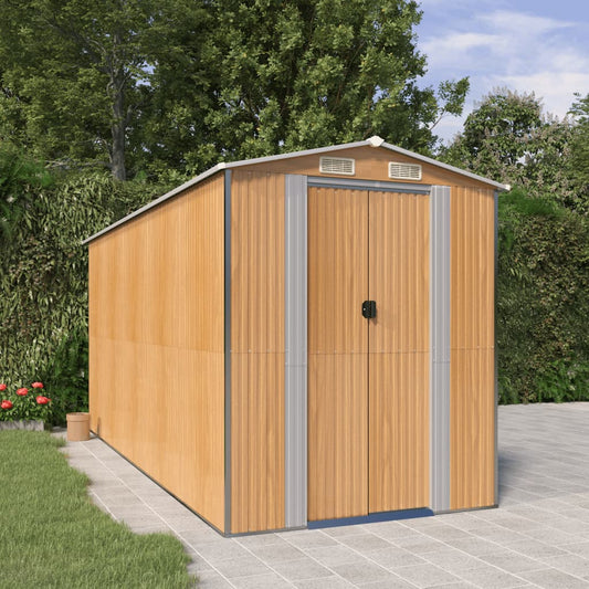 NNEVL Garden Shed Light Brown 192x440x223 cm Galvanised Steel-0