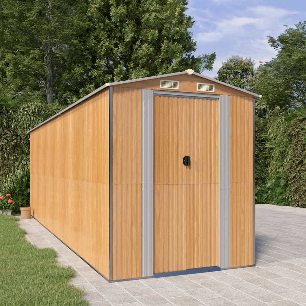 NNEVL Garden Shed Light Brown 192x606x223 cm Galvanised Steel-0