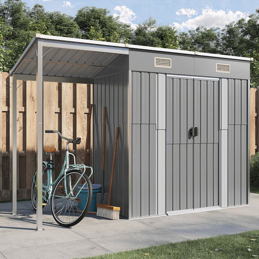 NNEVL Garden Shed with Extended Roof Light Grey 277x110.5x181 cm Steel-0